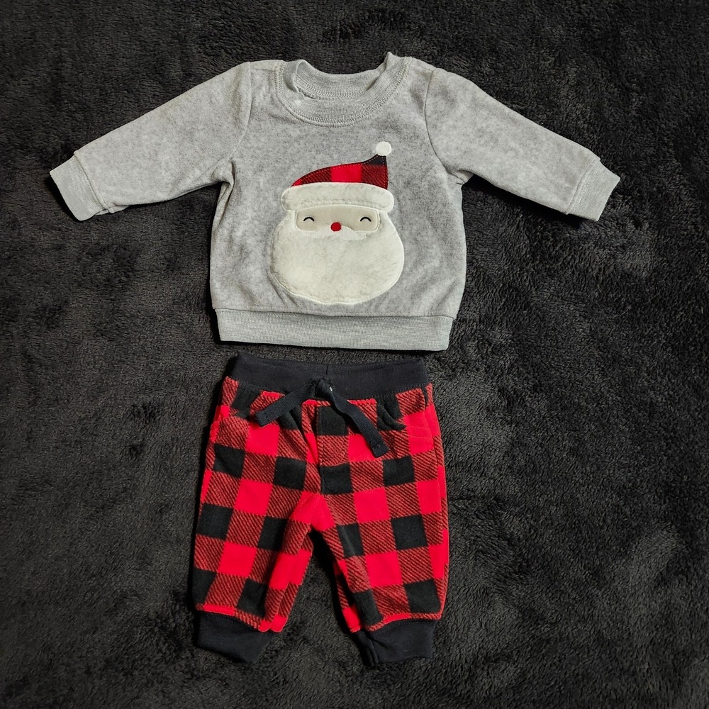 Carters Baby 2pc Christmas Plaid Santa Top & Bottom Set - Just One You - Size NB